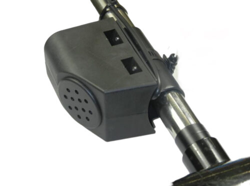 Picture shows the HydroWave Speaker (not included) with HW-Bracket attached to the trolling motor shaft